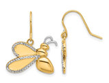 14K Yellow Gold Diamond-Cut Bee Dangle Earrings 